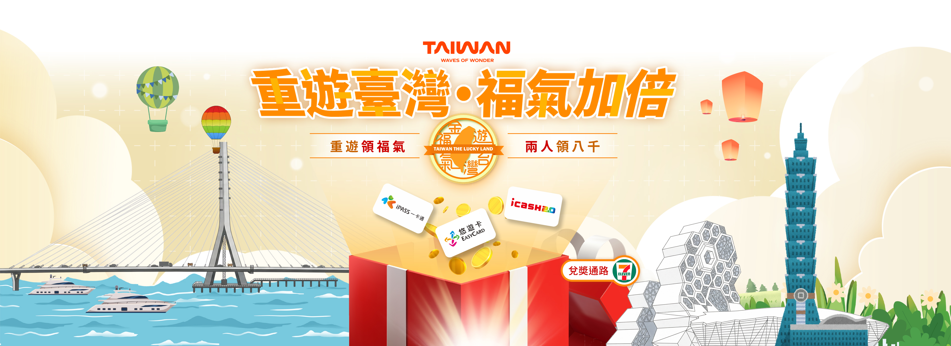 主視覺圖片：重遊臺灣．福氣加倍 Return to Taiwan, Double Your Luck
