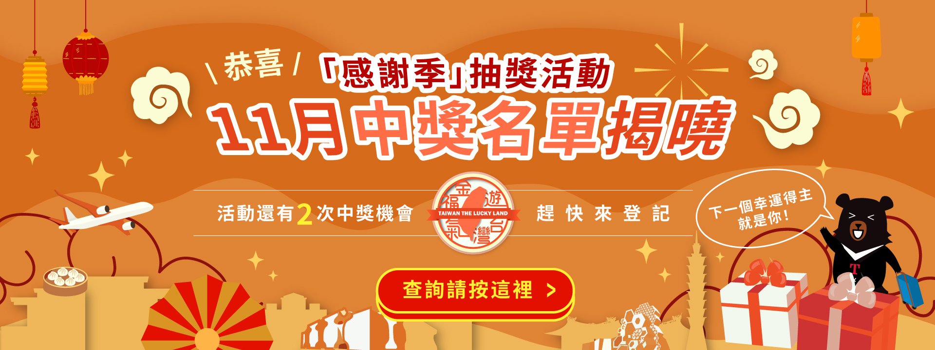 主視覺圖片：遊台灣金福氣-感謝季十一月中獎名單